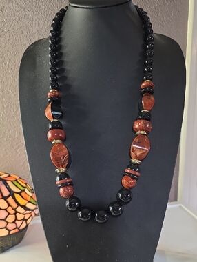 Vintage Black and Brown/Amber Beaded Statement Necklace
